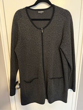 Nicole Miller Original Grey Black Zip Up Longline Cardigan XL